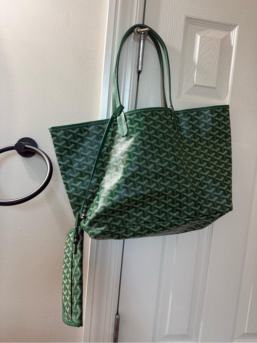 Green Patterned Tote Bag - Women's Large Shoulder Bag